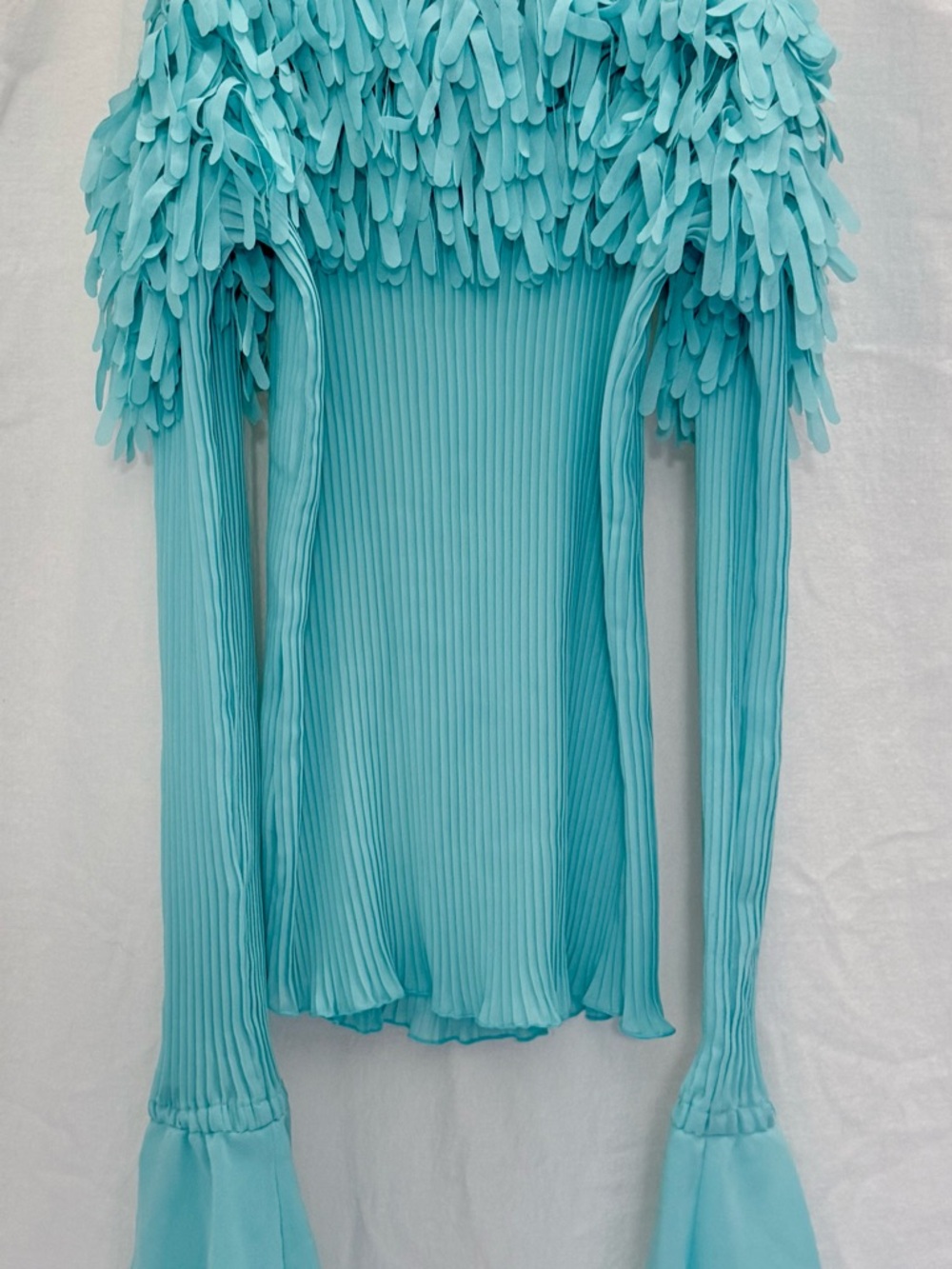Aqua Fringe-Trim Long-Sleeve Ribbed Women's Top - Picture 6 of 12